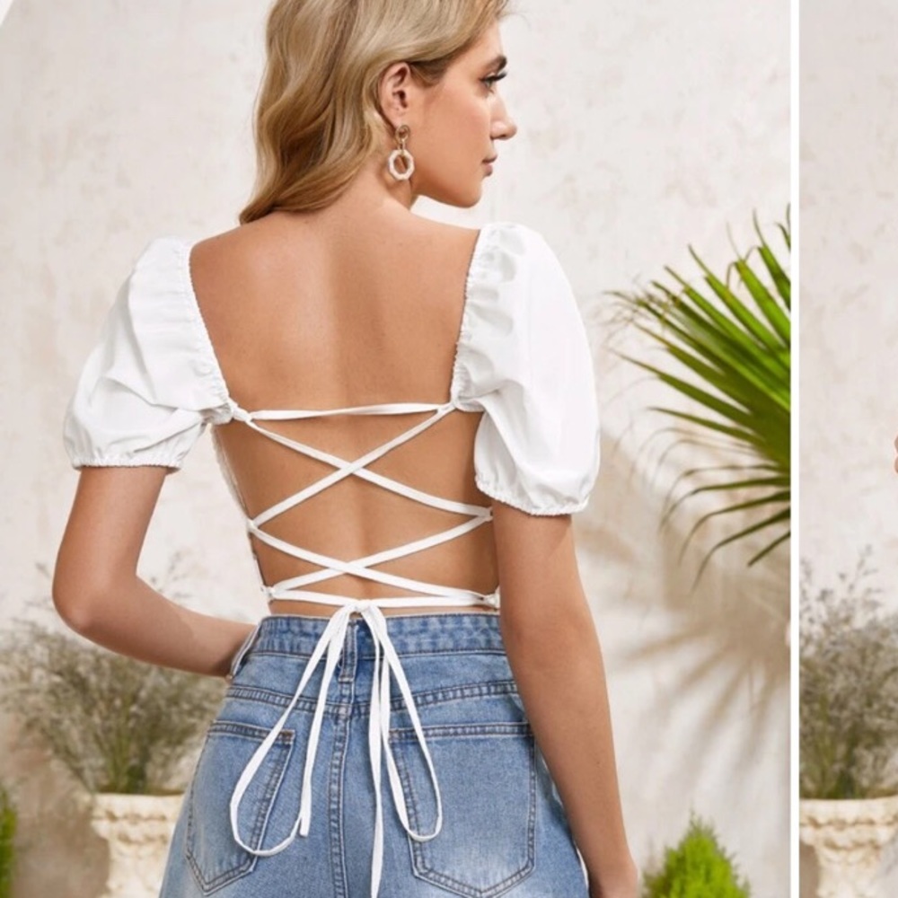 New without tags Shein lace up back ruched top M